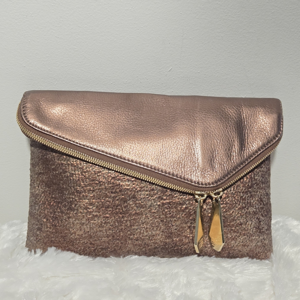 Henri Bendel Metallic Envelope Clutch Bag